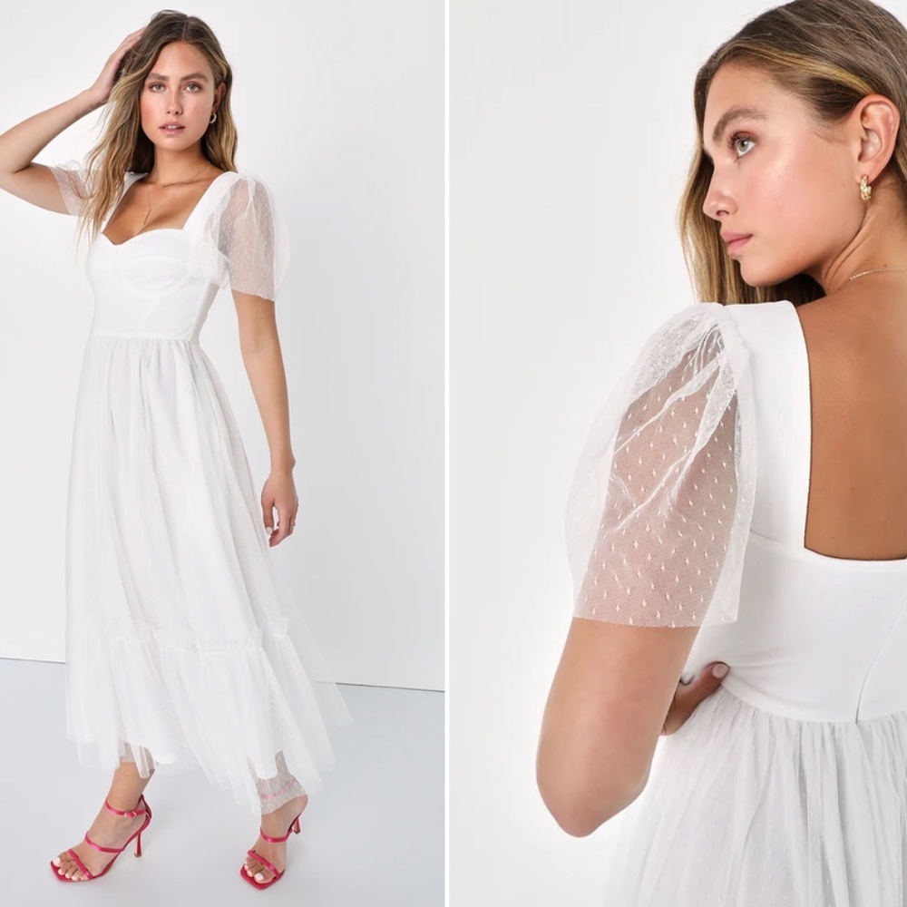 Lulu's White Puff Sleeve Dress